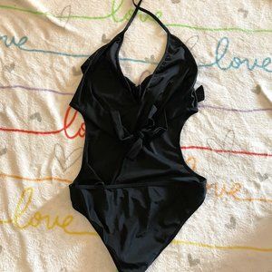 Black Ruffle Monokini 1pc Swim Bathing Suit Sexy Womans sz Medium
